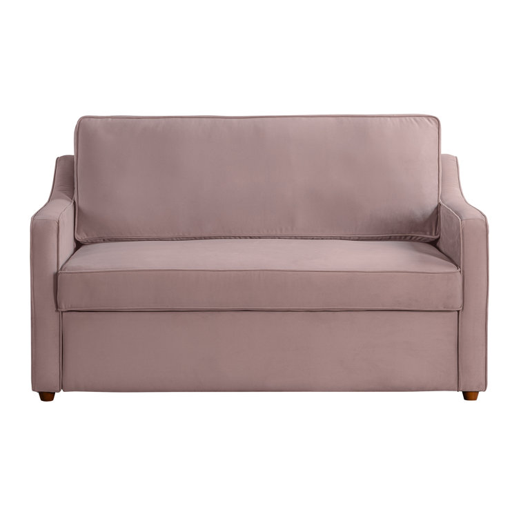 Mauve Velvet Full Sleeper Loveseat with Wood Legs