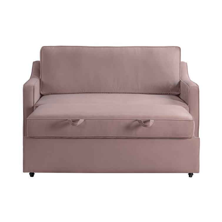 Mauve Velvet Full Sleeper Loveseat with Wood Legs