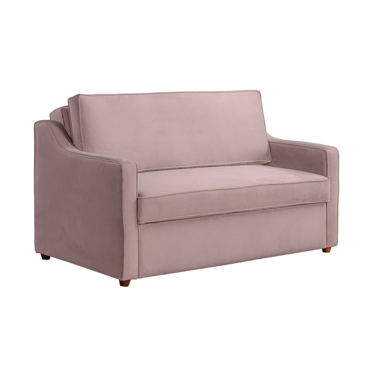 Mauve Velvet Full Sleeper Loveseat with Wood Legs