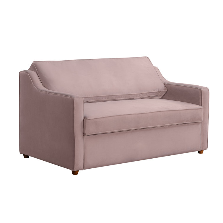 Mauve Velvet Full Sleeper Loveseat with Wood Legs