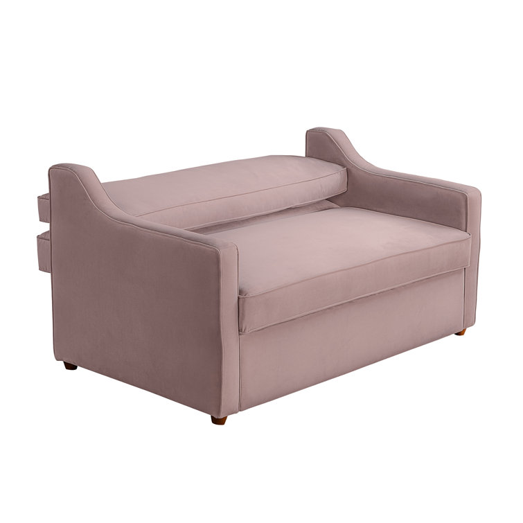 Mauve Velvet Full Sleeper Loveseat with Wood Legs