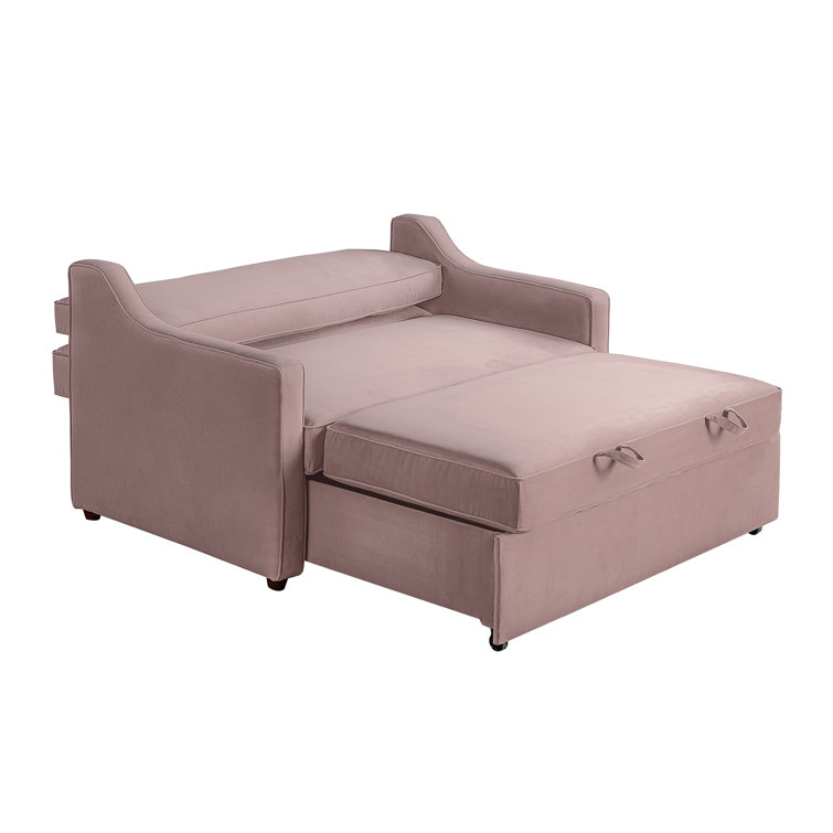 Mauve Velvet Full Sleeper Loveseat with Wood Legs