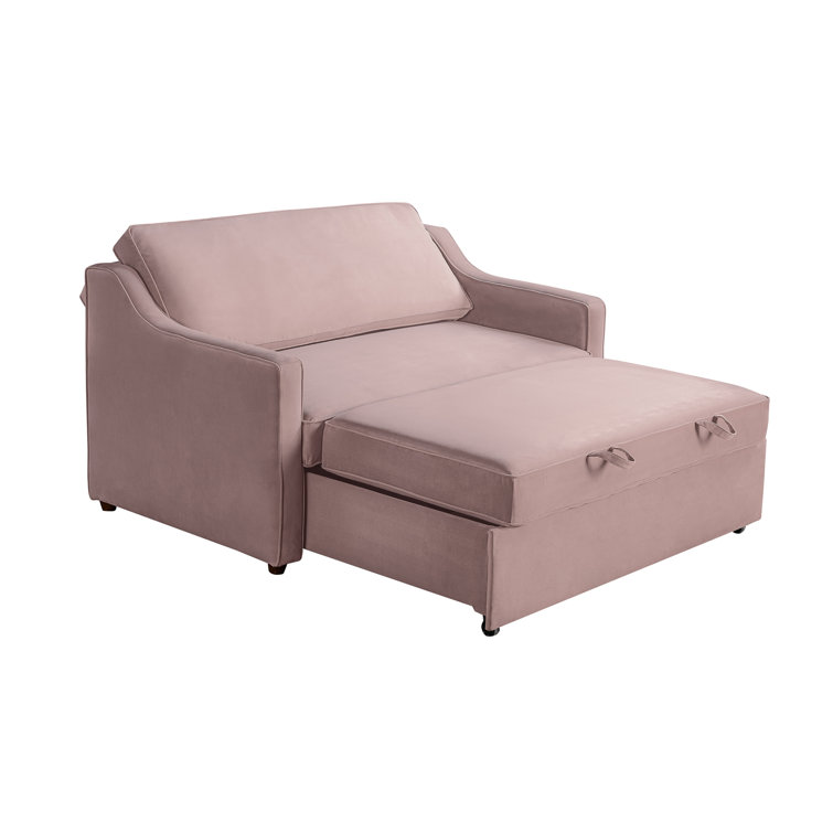 Mauve Velvet Full Sleeper Loveseat with Wood Legs
