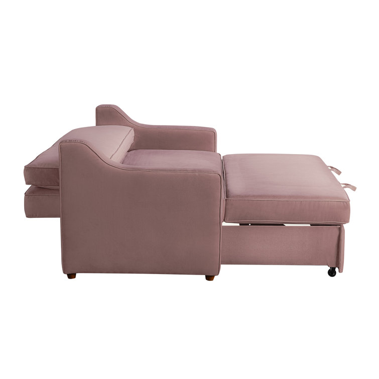 Mauve Velvet Full Sleeper Loveseat with Wood Legs