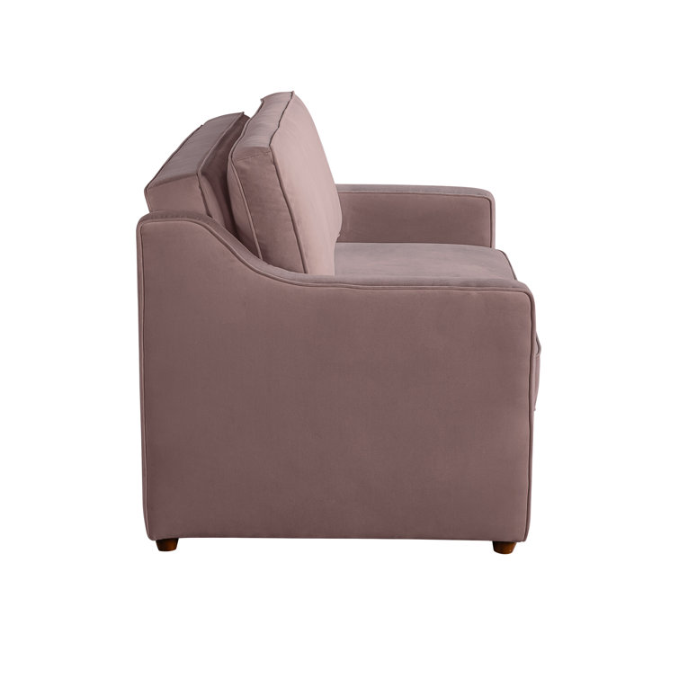 Mauve Velvet Full Sleeper Loveseat with Wood Legs