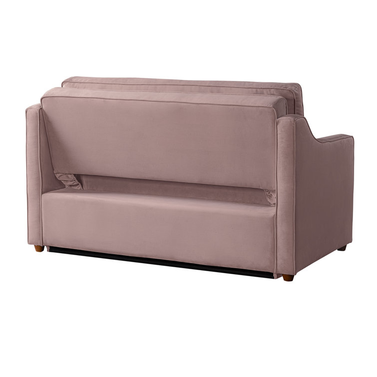 Mauve Velvet Full Sleeper Loveseat with Wood Legs