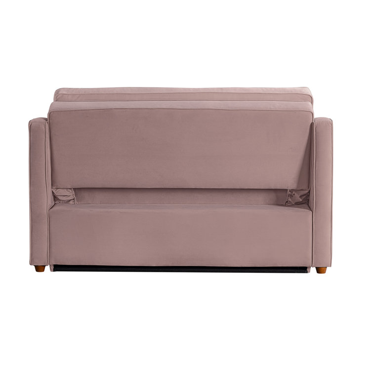 Mauve Velvet Full Sleeper Loveseat with Wood Legs