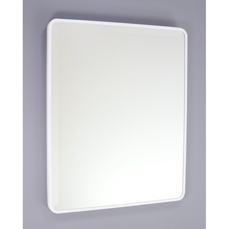 White Metal Framed Rounded Rectangle Recessed Medicine Cabinet with Mirror