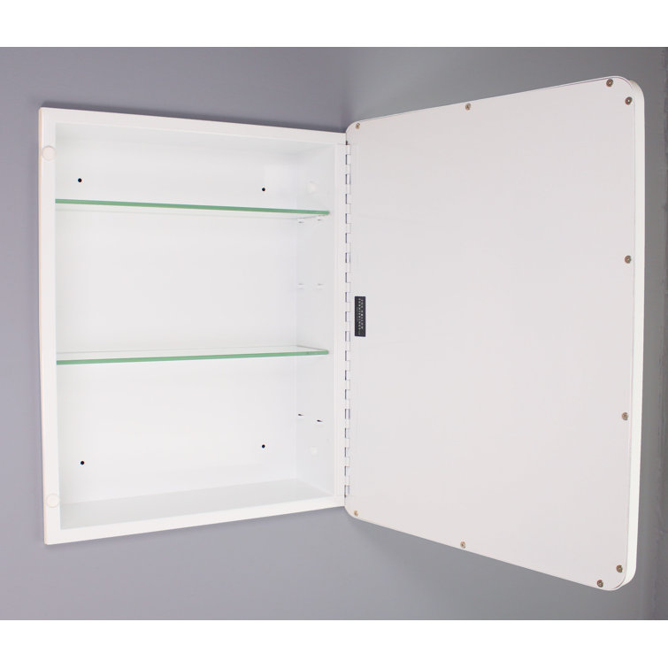 White Metal Framed Rounded Rectangle Recessed Medicine Cabinet with Mirror