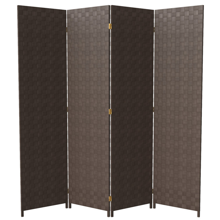 Dark Brown Vinyl Folding Floor Screen with Spruce Wood Frame