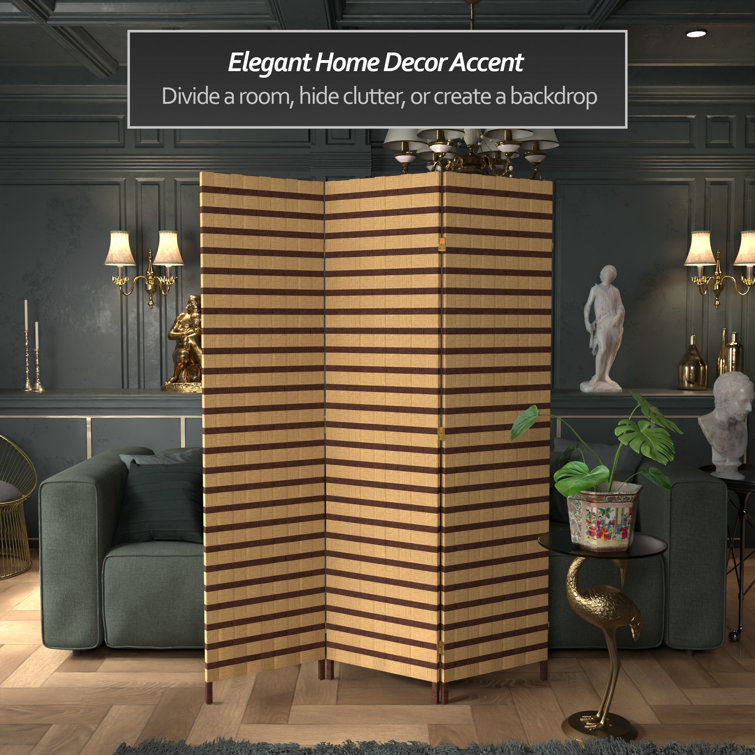 Natural Fiber Two-Tone Folding Room Divider with Spruce Frame