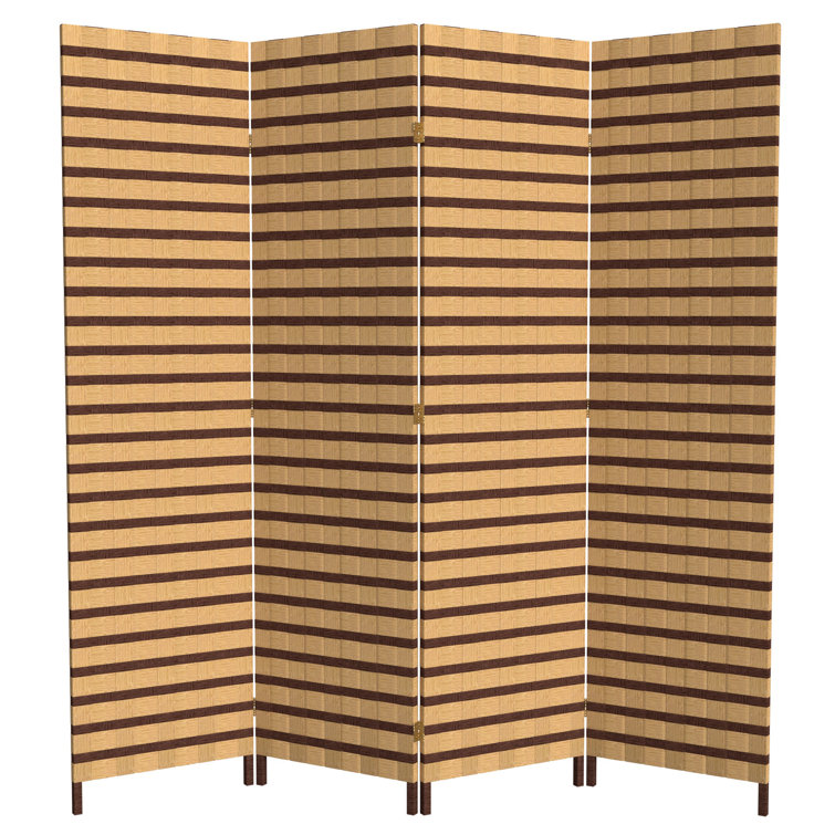 Natural Fiber Two-Tone Folding Room Divider with Spruce Frame
