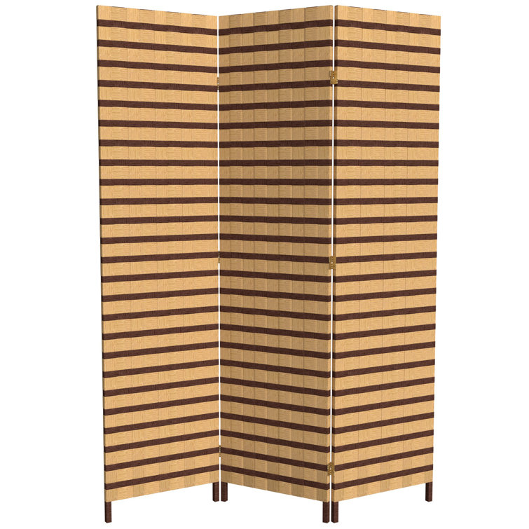 Natural Fiber Two-Tone Folding Room Divider with Spruce Frame
