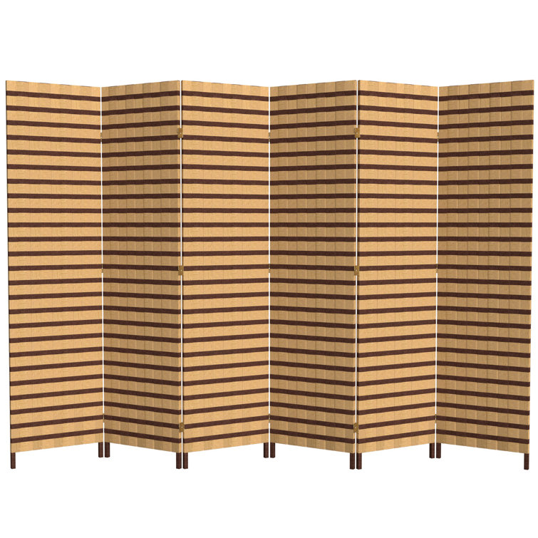 Natural Fiber Two-Tone Folding Room Divider with Spruce Frame
