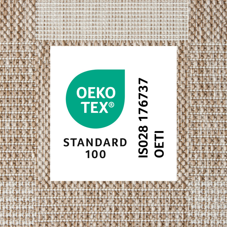 Beige and Cream Geometric Synthetic Rectangular Rug