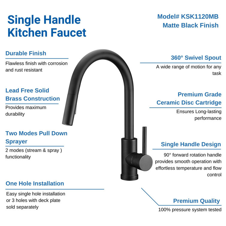 Matte Black Single-Hole Pull-Out Spray Kitchen Faucet