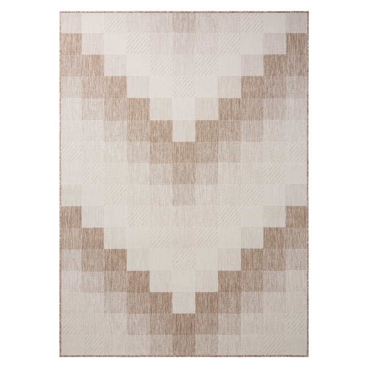 Beige and Cream Geometric Synthetic Rectangular Rug