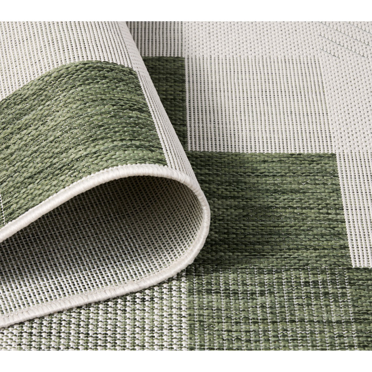 Green and Cream Chevron Pattern Outdoor Area Rug, 4 ft x 5 ft