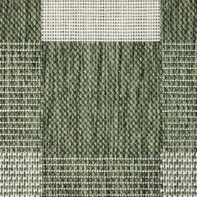 Green and Cream Chevron Pattern Outdoor Area Rug, 4 ft x 5 ft