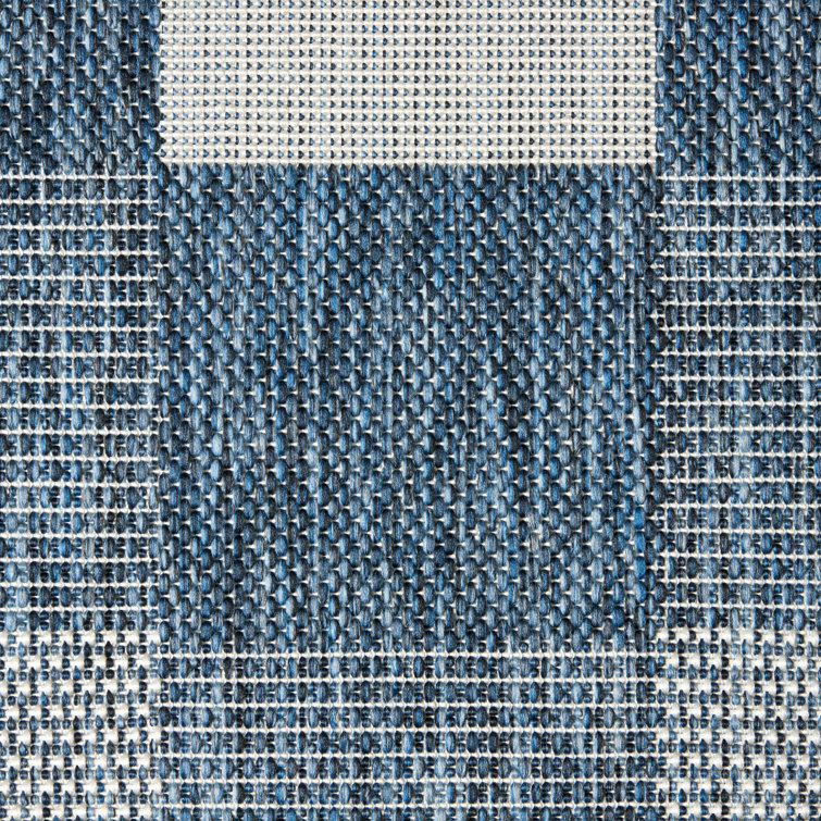 Navy Blue and Cream Rectangular Synthetic Chevron Rug