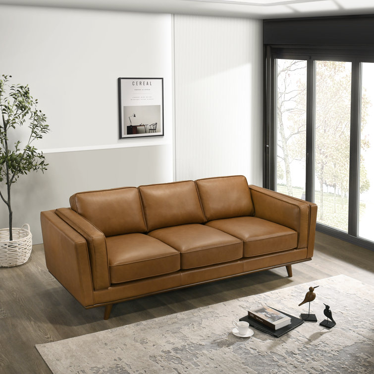 Cognac Tufted Genuine Italian Leather 89'' Sofa