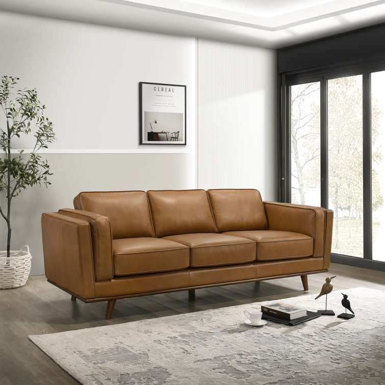 Cognac Tufted Genuine Italian Leather 89'' Sofa