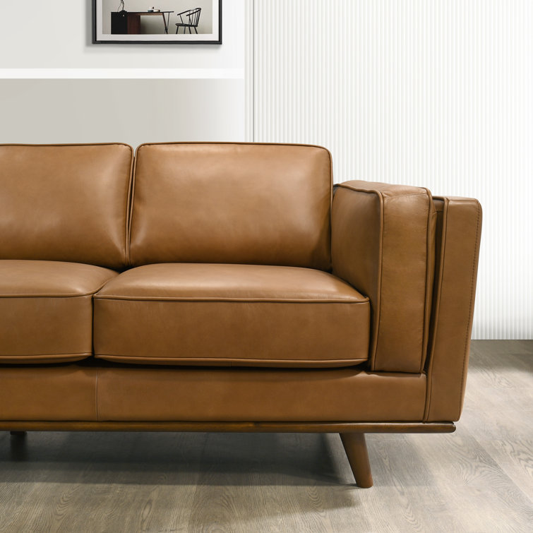Cognac Tufted Genuine Italian Leather 89'' Sofa