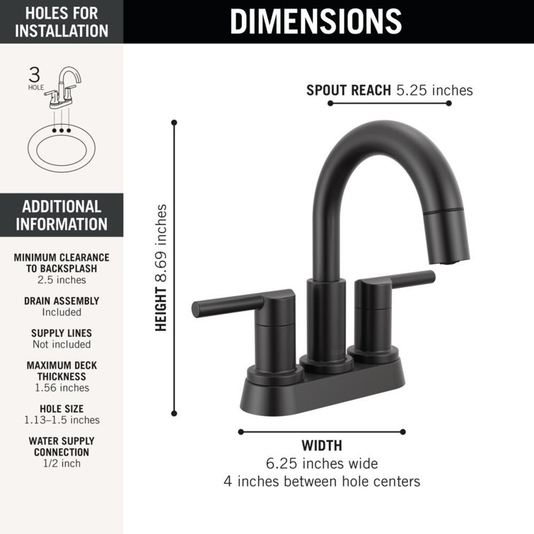Matte Black Stainless Steel Centerset Bathroom Faucet with Pop-Up Drain
