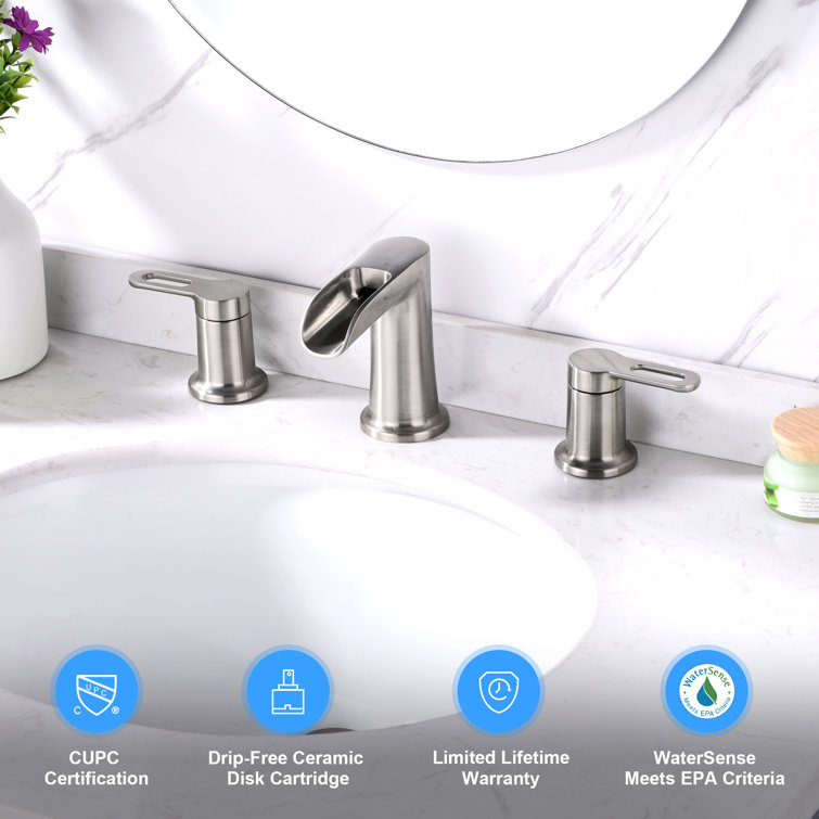 Brushed Nickel Modern Waterfall Widespread Bathroom Faucet