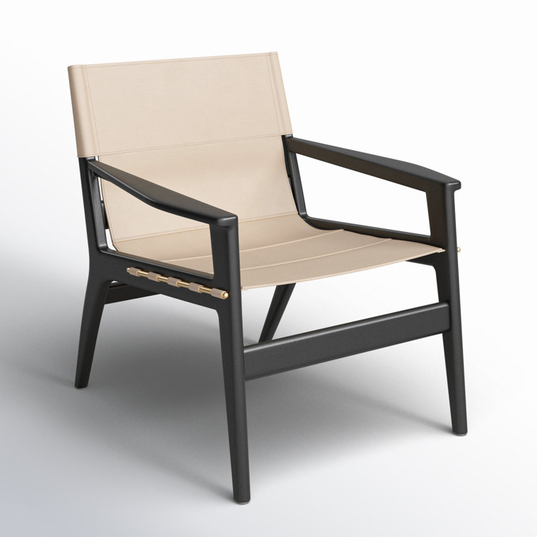 Culkin White Leather and Mahogany Wood Sling Chair