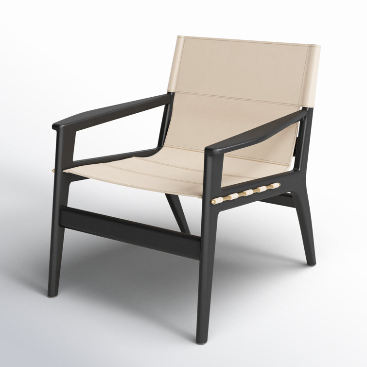 Culkin White Leather and Mahogany Wood Sling Chair