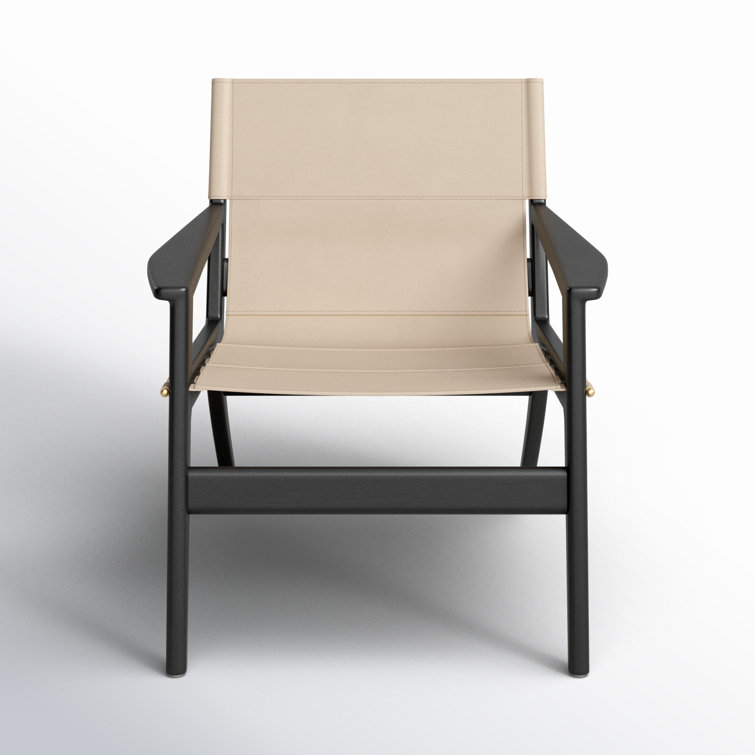 Culkin White Leather and Mahogany Wood Sling Chair