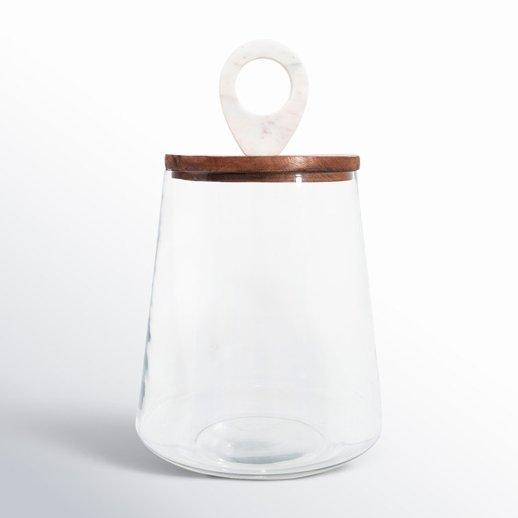 Clear Glass Canister with Mango Wood and Marble Lid