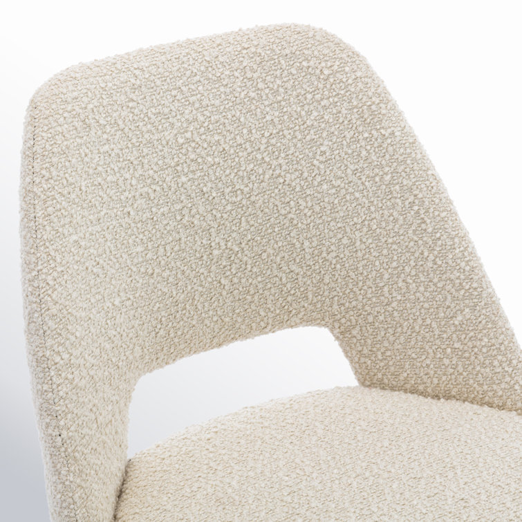 White Boucle Upholstered Side Chair with Metal Legs, Set of 2