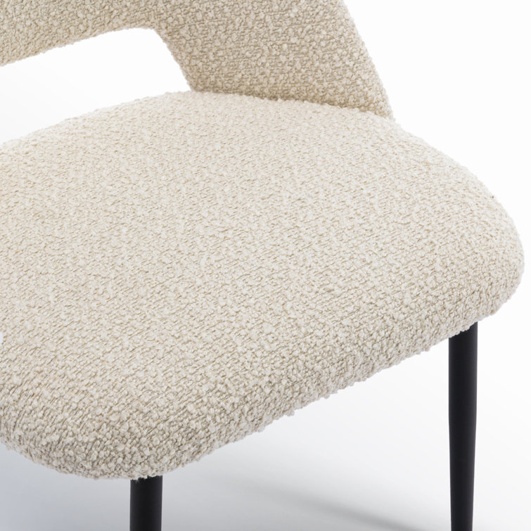 White Boucle Upholstered Side Chair with Metal Legs, Set of 2