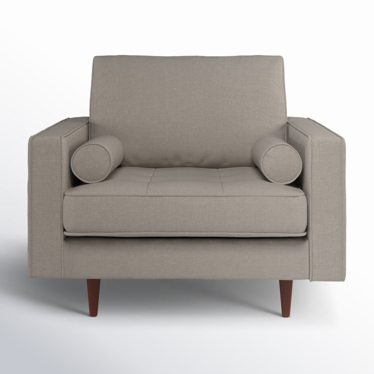 Gray Velvet Upholstered Armchair with Dark Brown Wood Legs