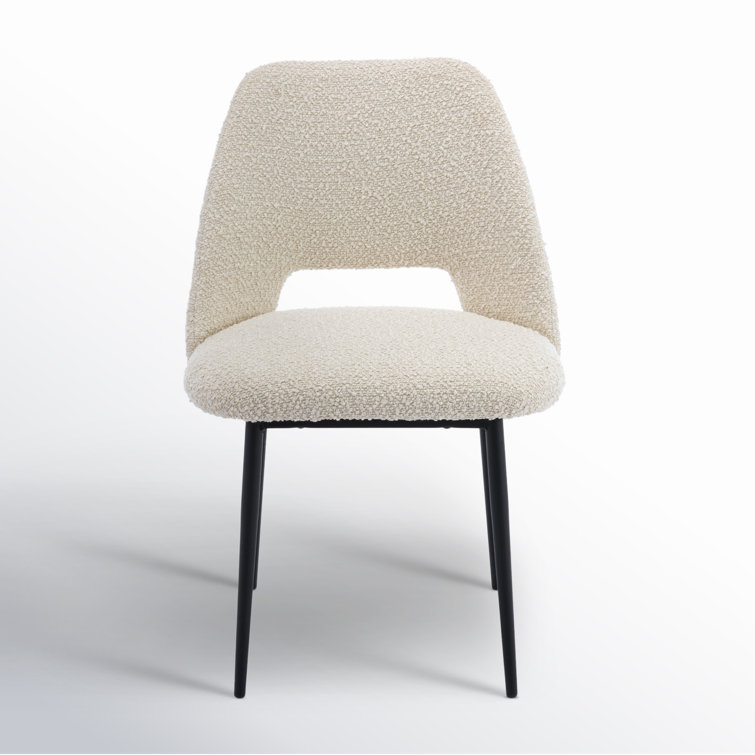 White Boucle Upholstered Side Chair with Metal Legs, Set of 2