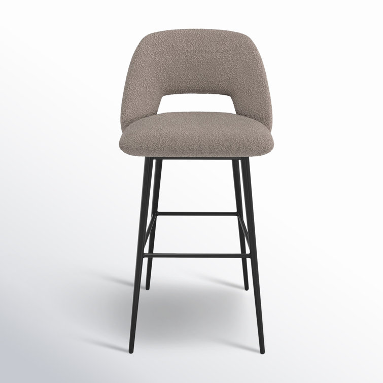 Gray Upholstered Low Back Bar Stools with Metal Legs, Set of 2
