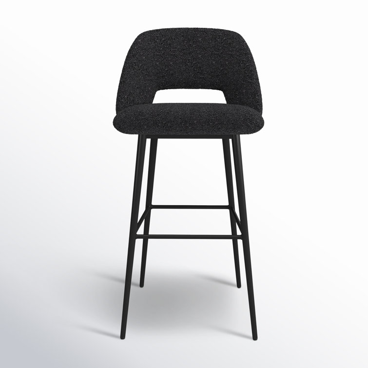 Black Boucle Upholstered Bar Stools with Powder-Coated Steel Legs