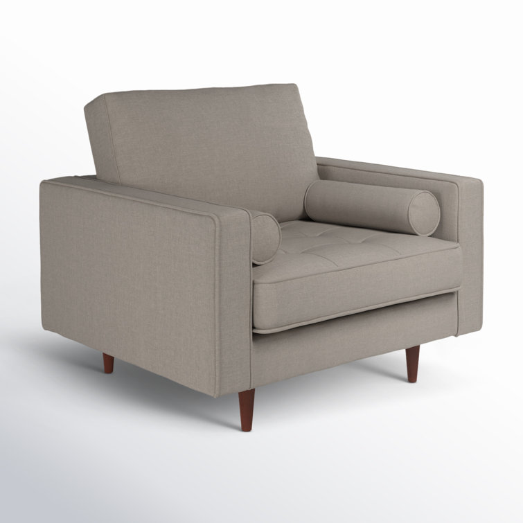 Gray Velvet Upholstered Armchair with Dark Brown Wood Legs