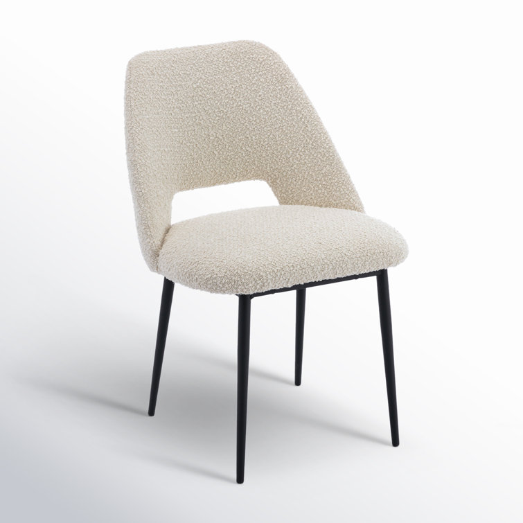 White Boucle Upholstered Side Chair with Metal Legs, Set of 2