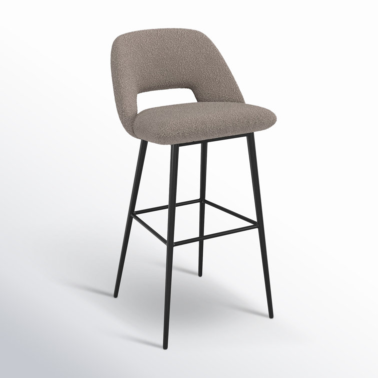 Gray Upholstered Low Back Bar Stools with Metal Legs, Set of 2