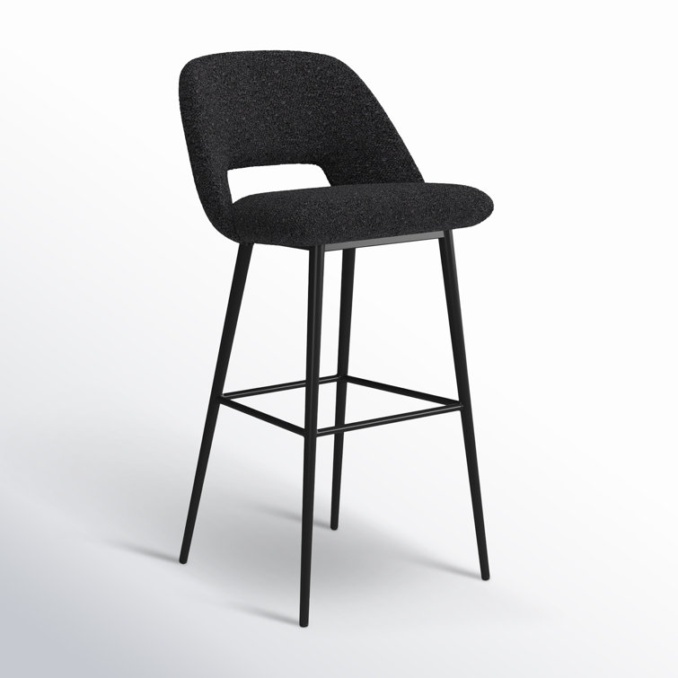 Black Boucle Upholstered Bar Stools with Powder-Coated Steel Legs