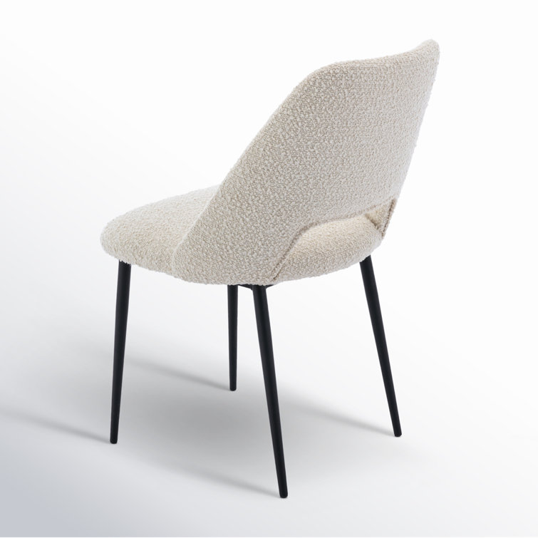 White Boucle Upholstered Side Chair with Metal Legs, Set of 2