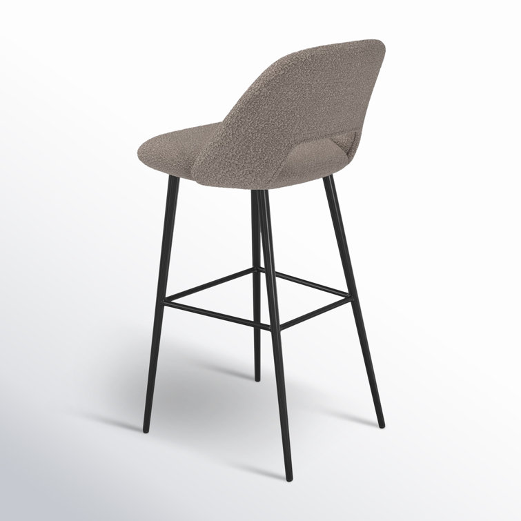 Gray Upholstered Low Back Bar Stools with Metal Legs, Set of 2