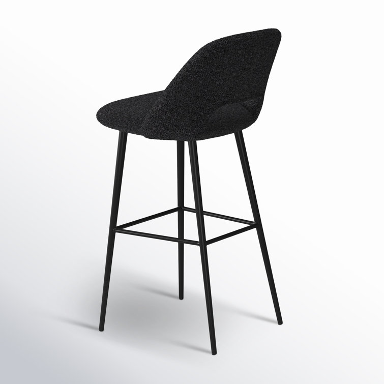 Black Boucle Upholstered Bar Stools with Powder-Coated Steel Legs