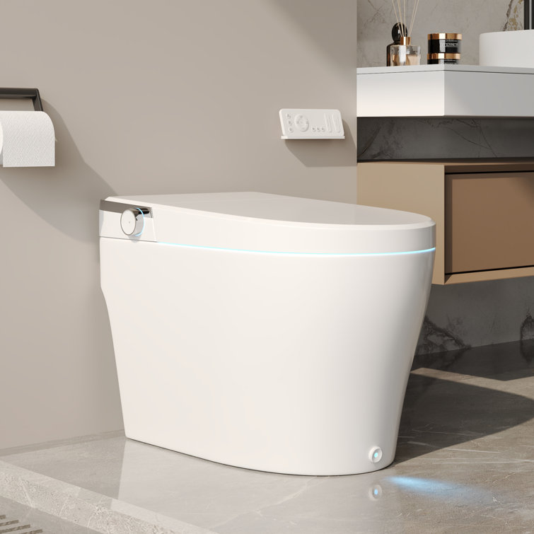 Elongated White Smart Toilet with Heated Seat and Warm Wash