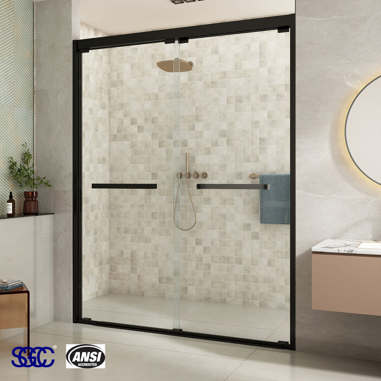 Matte Black Frameless Double Sliding Shower Door with Clear Glass