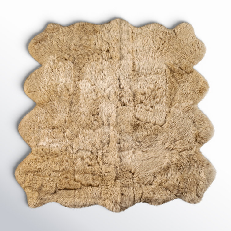 Hand-Knotted Beige Sheepskin Round Cowhide Rug