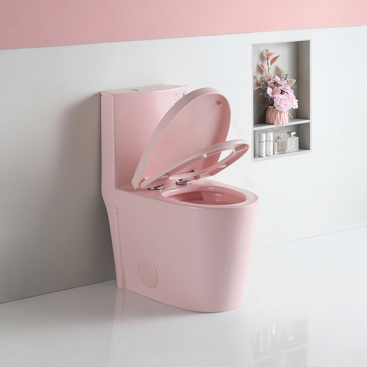 Pink Elongated Free Standing Dual Flush Toilet with Seat
